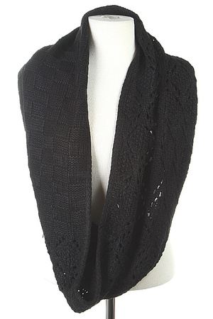 Two Textured Knitted Infinity Scarf 4JAJ
