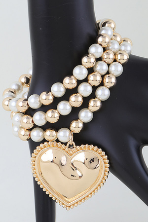 Antique Heart Beaded Statement Bracelet