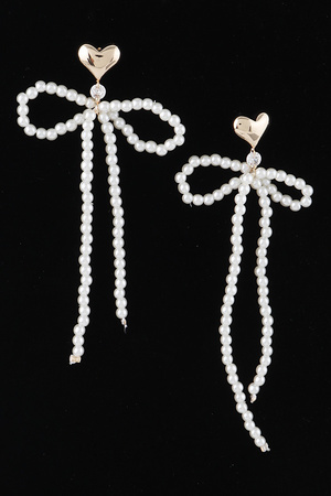 Pearl Ribbon Heart Earrings