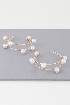 Double Delicate Pearl Bead Hoop Earrings