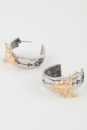 Native Flower Bull Hoop Earrings