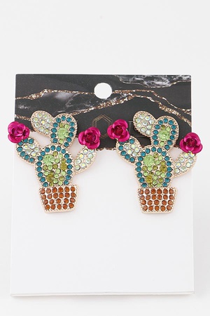 Jeweled Cactus Stud Earrings