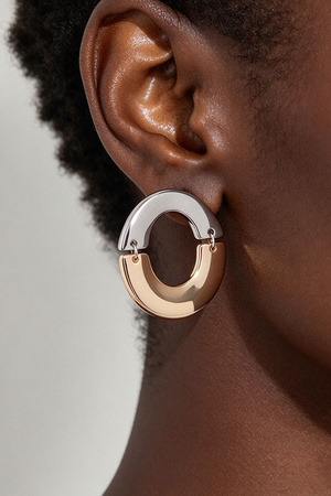 Two Tone Open circle crescent Drop Earrings