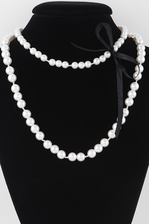 Double Pearled Ribbon Necklace