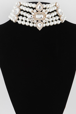 Crystal Pearled Choker Necklace