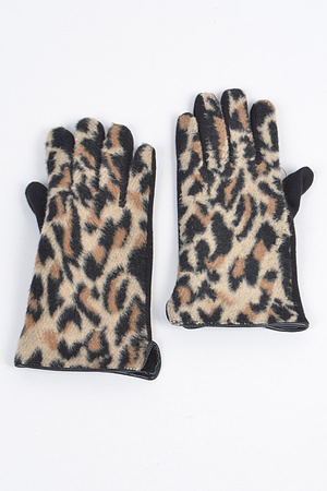 Leopard Print Faux Fur Gloves