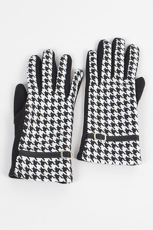 Houndstooth Print Gloves