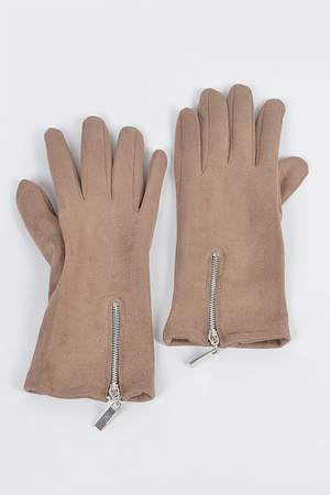 Solid Faux Suede Zipper Gloves