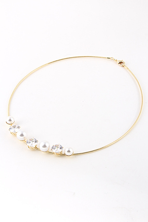 Pearl Rhinestone Lined Collar Necklace 5AAG1