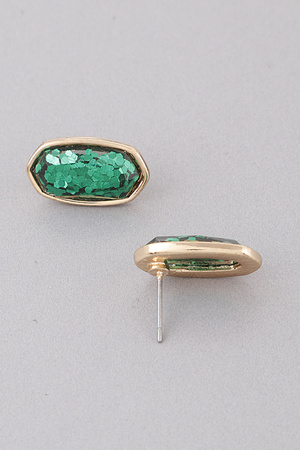 Glittered Oval Stud Earrings