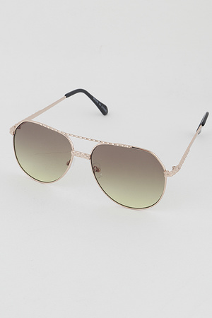 Gold Rim Aviator Tinted Round Fashion Sunglasses