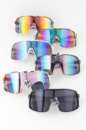 Oversized Graphic Curved Shield Sunglasses