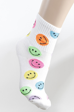 Smiley Face Patterned Crew Socks