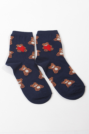 Heart Teddy Bear Crew Socks