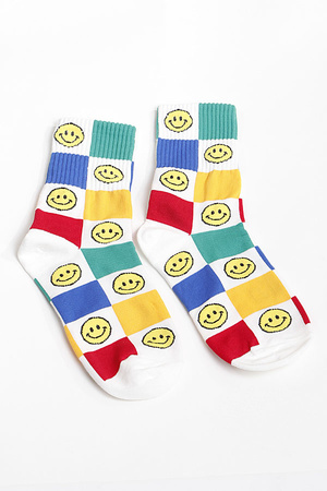 Smiley Face Checkerboard Socks