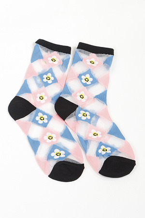 Smiley Flower Plaid Socks