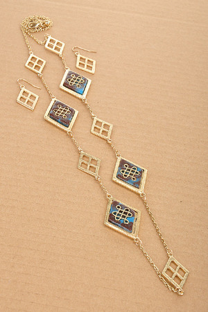 Infinite loop diamond honeycomb pendant necklace set-gbl-jbj2