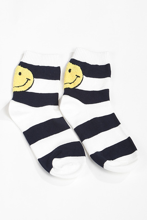 Smiley Striped Crew Socks