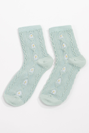 Flower Argyle Knit Socks