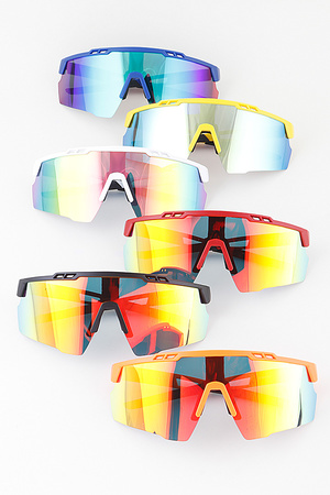 Top Rim Geometric Polycarbonate Shield Sunglasses