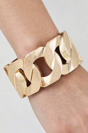 Hammered Curb Chain Wide Cuff Bracelet