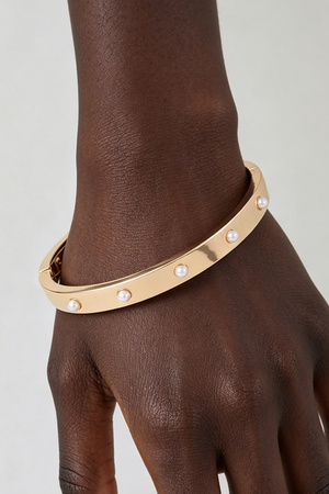 Pearl Studded Gold Hinged Bangle Bracelet