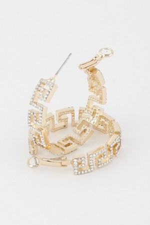Jeweled Greek Key Hoop Earrings