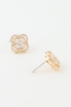 Bejeweled Cubic Zirconia Clover Earrings