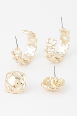 Gold Link Cuff Earrings Set