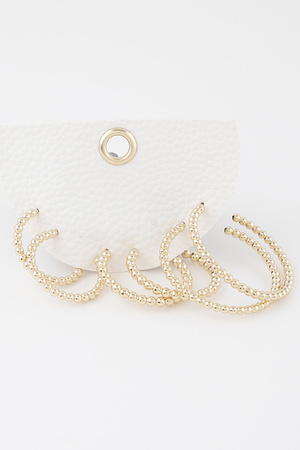 Pearl Bead Open Hoop Earrings Set