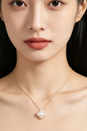 Bejeweled Cubic Zirconia Clover Pendant Necklace