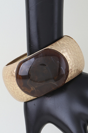 Hammered Metal Faux Stone Center Hinged Cuff Bracelet