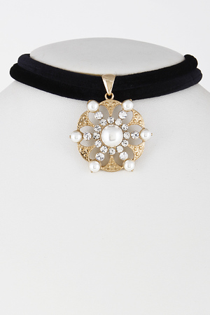 Double Layer Choker Necklace With Flower 6GAD9