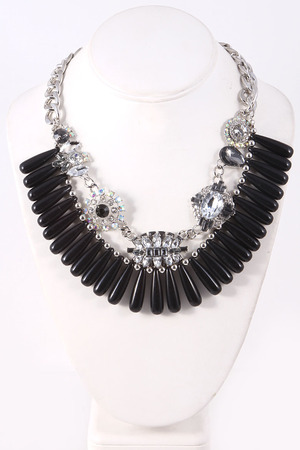 Long Oval Bead Lined Statement Necklace 4ICJ14
