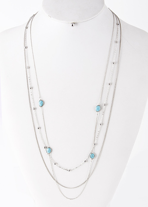Jewel Gem Detailed Layer Long Drop Necklace 5ECC1